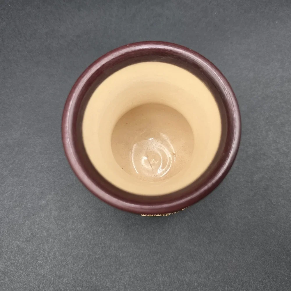 Vintage Studio Pottery Sgraffito Geometric Mini Bud Vase Brown 3.75in